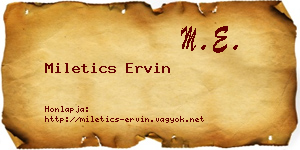 Miletics Ervin névjegykártya